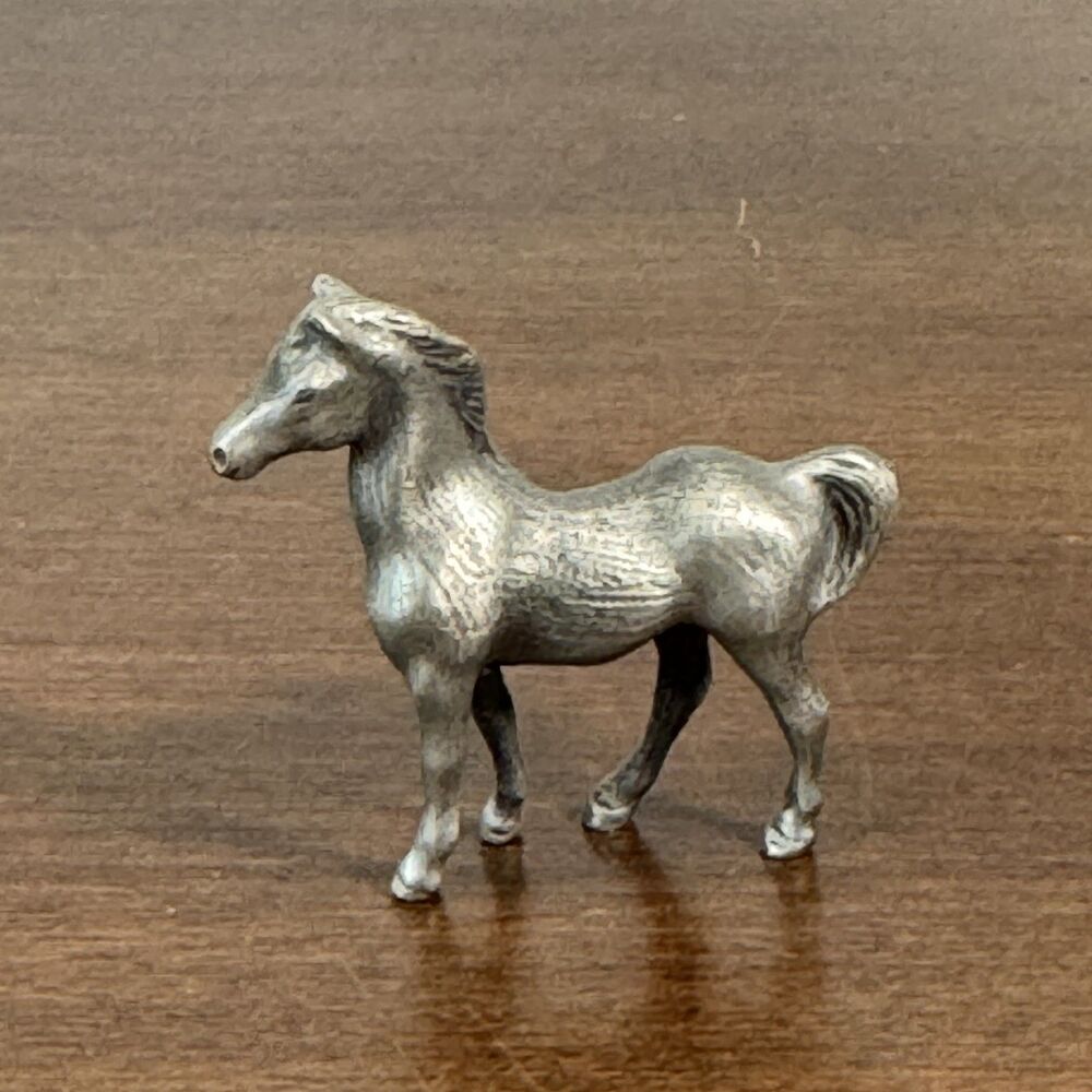 Vintage Pewter Horse Figurine Miniature Metal Statue Equestrian Collectible